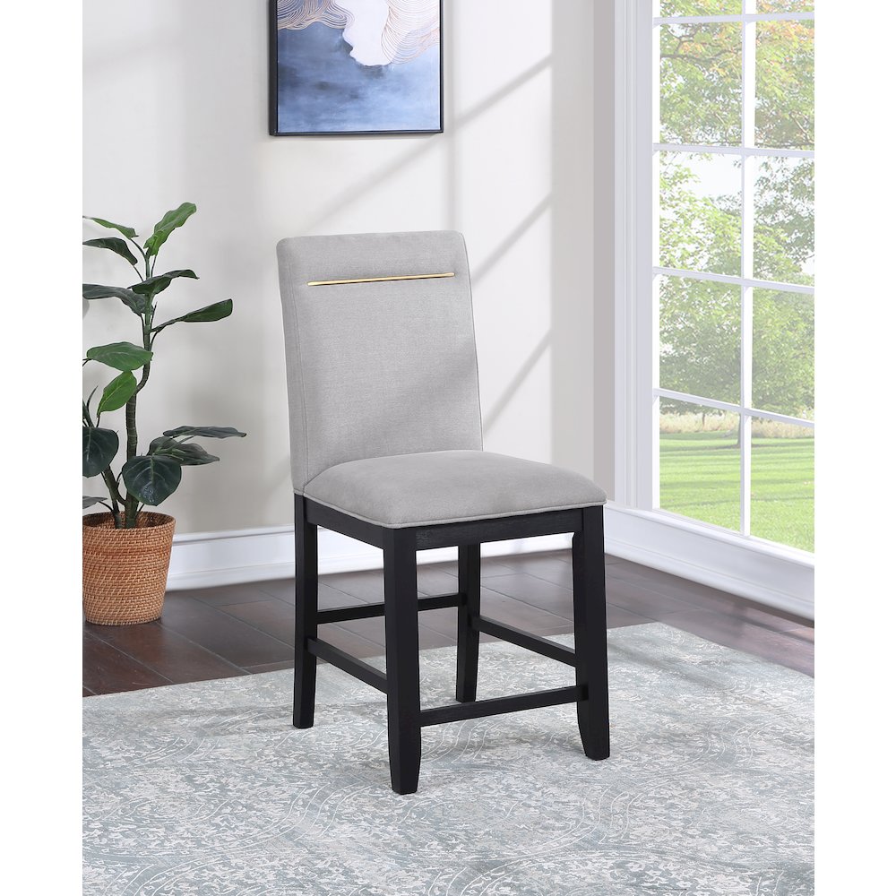 Yves Black Counter Table With Storage  Bench and 4 Grey Counter Chairs