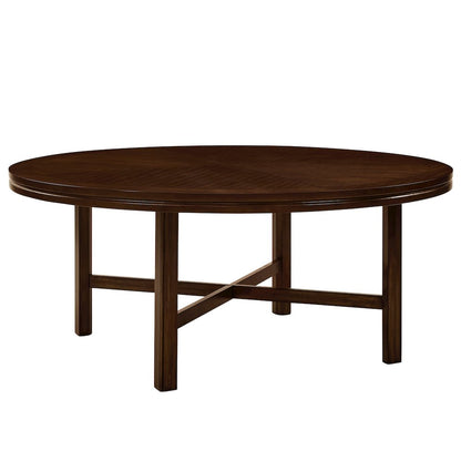 Rubberwood Dining Table with Faux Leather Chairs 7 Piece Set, Brown