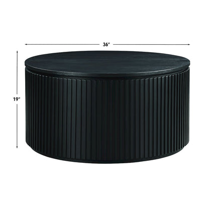 Colvin 36" Round Coffee Table with Casters, Black Finish