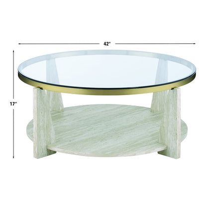 Wanda 42″ Round Glass Top Coffee Table with Casters