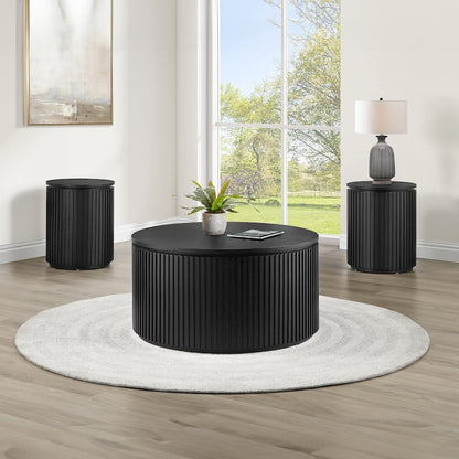 Colvin 36" Round Coffee Table with Casters, Black Finish