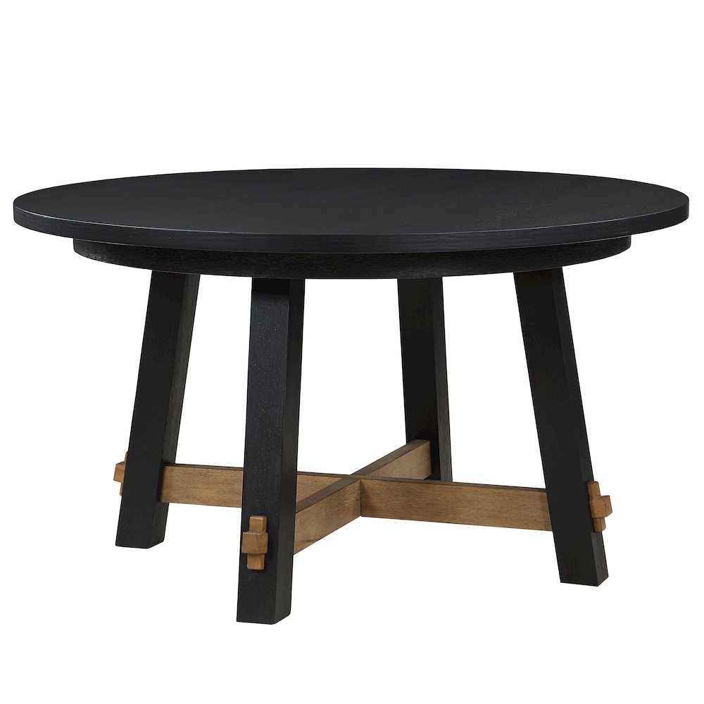 Rubberwood and MDF Round Dining Table, Pedestal Kitchen Table, Black