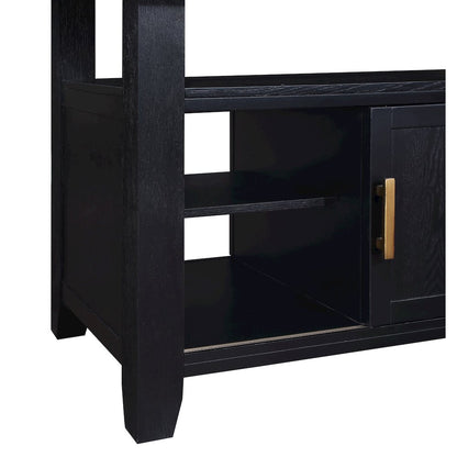 Yves Black Counter Table With Storage and 6 Grey Counter Chairs