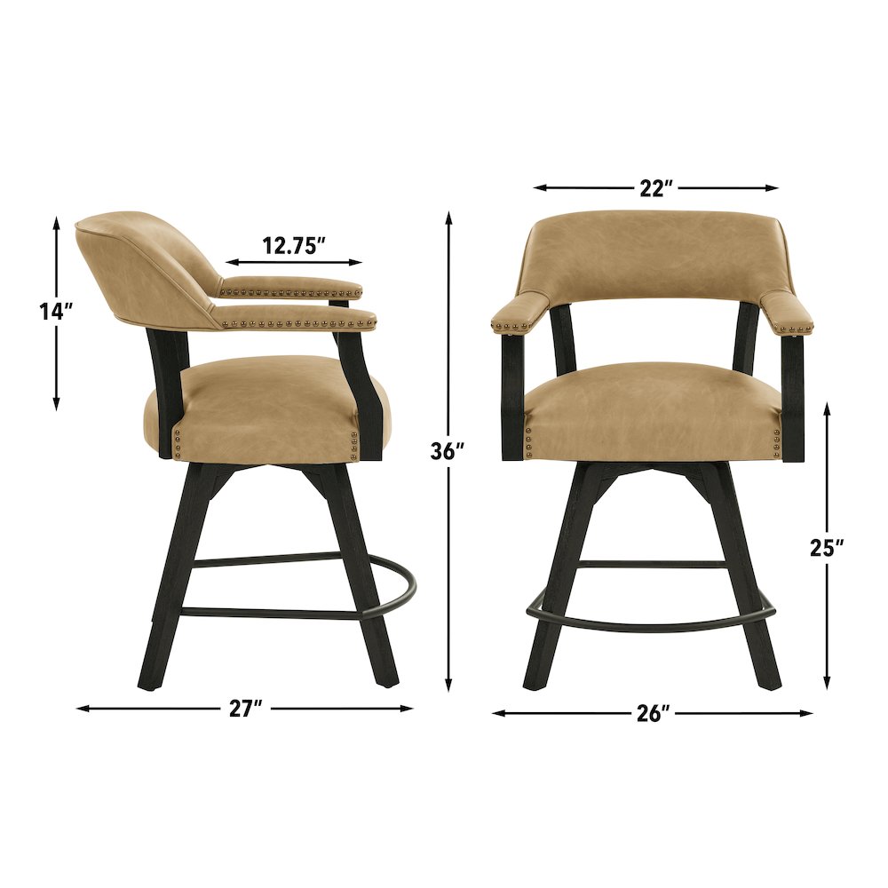 Counter Table with Game Top, 4 Counter Chairs, Black Finish, Sand Vegan Leather