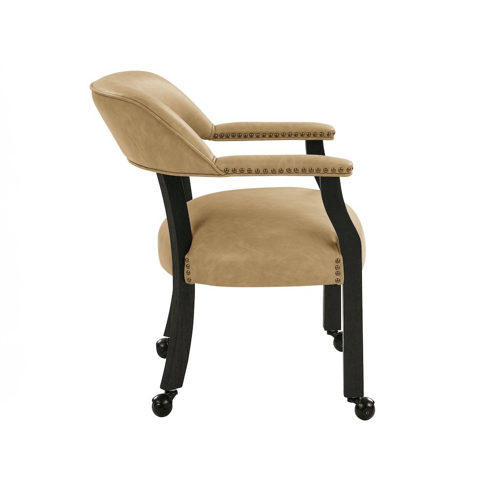 Sand Colored Captains Armchair with Rolling Casters
