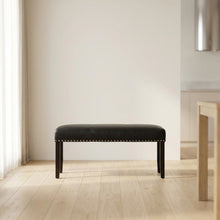 Ebony Wood Finish Dining Bench with Black Vinyl Seat, Stylish and Durable
