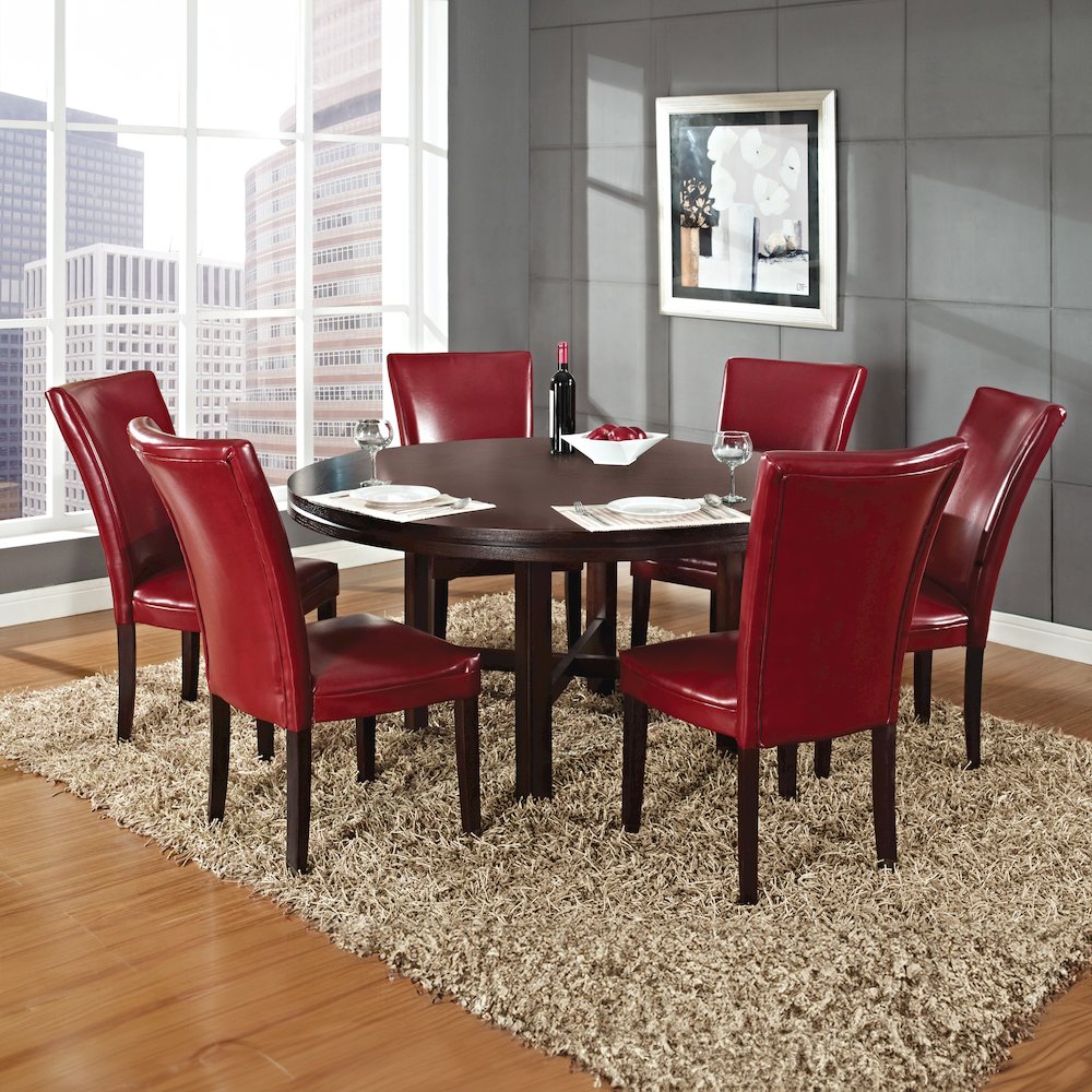 Hartford 72in Dining Set 7 PC with Red Chairs