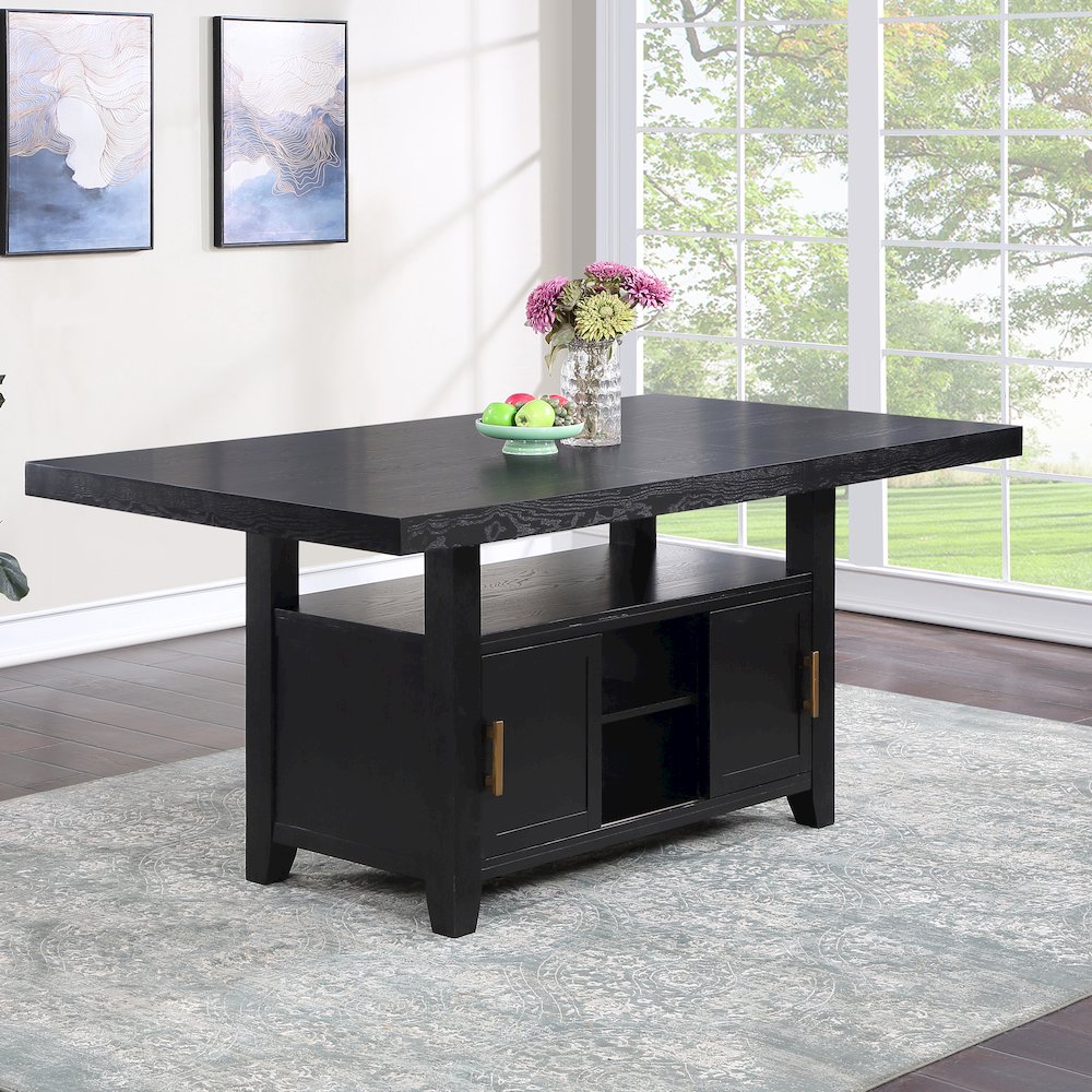 Yves Black Counter Table With Storage and 6 Grey Counter Chairs