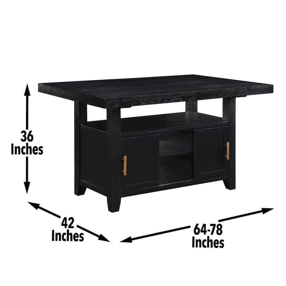 Yves Black Counter Table With Storage and 6 Grey Counter Chairs