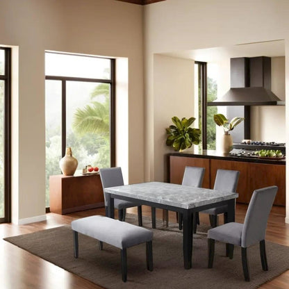 Sleek 6-Piece Dining Set with Gray Marble Table and Black/Gray Finish