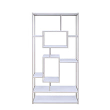 Contemporary Bookcase, Staggered Shelves, White/Chrome, Durable & Tall Storage