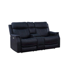 Dual Power Reclining Console Loveseat, Power Headrest, Ocean Blue