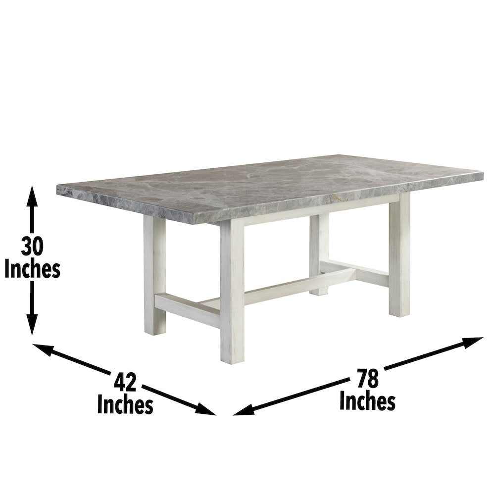 Marble Top Dining Set, 78 Inch Table, Upholstered Chairs, 7 Pieces