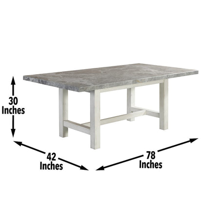 Marble Top Dining Set, 78 Inch Table, Upholstered Chairs, 7 Pieces