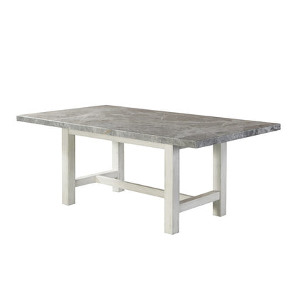 Marble Top Dining Set, 78 Inch Table, Upholstered Chairs, 7 Pieces