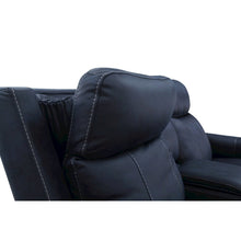Dual Power Reclining Console Loveseat, Power Headrest, Ocean Blue