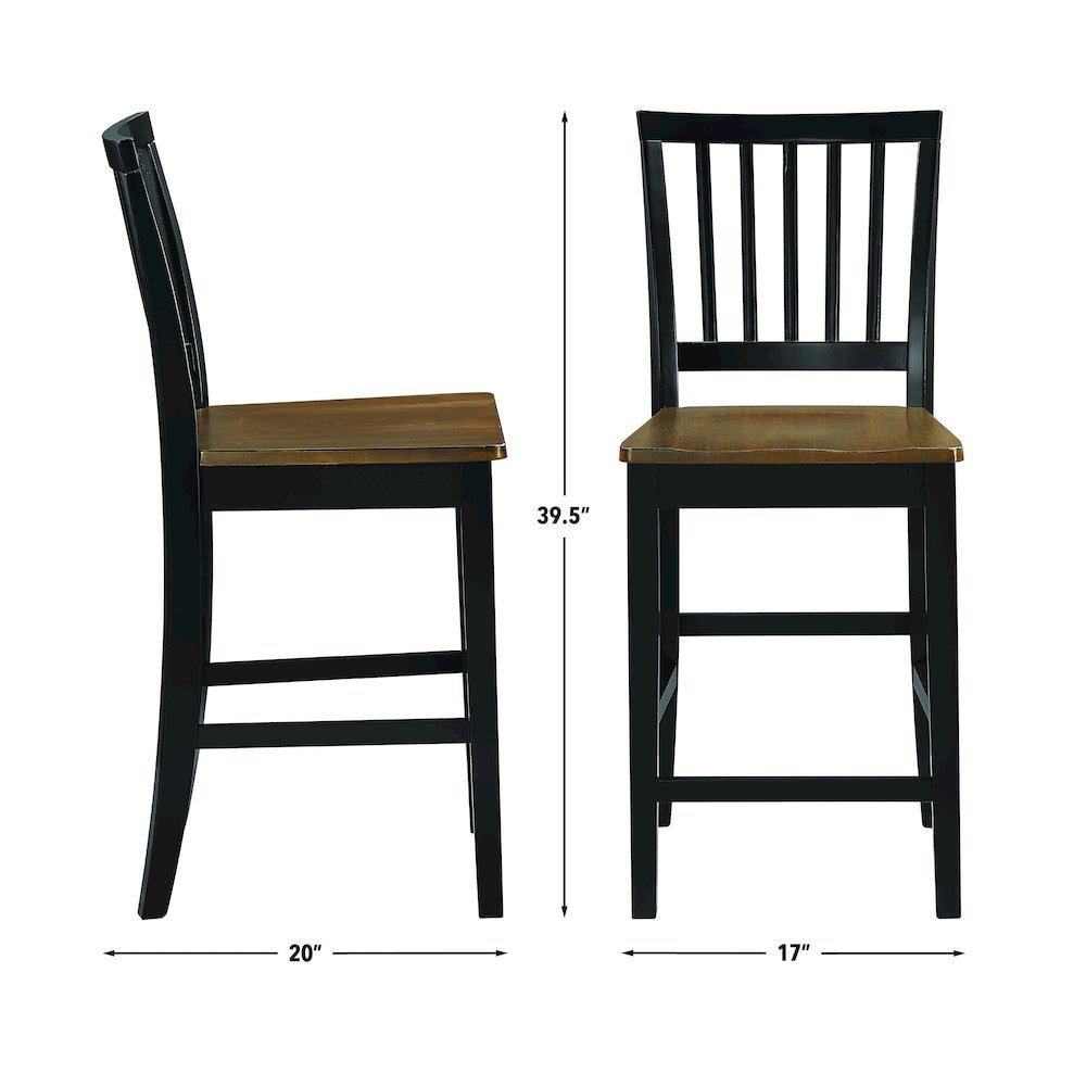 Solid Wood Counter Chairs, Mortise-and-Tenon Joinery, 24 Inch Seat, Set of 2