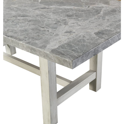 Marble Top Dining Set, 78 Inch Table, Upholstered Chairs, 7 Pieces