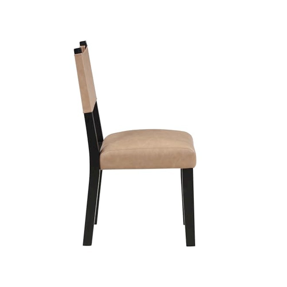 Black Side Chair Set of 2, Faux Leather, Solid Wood Legs