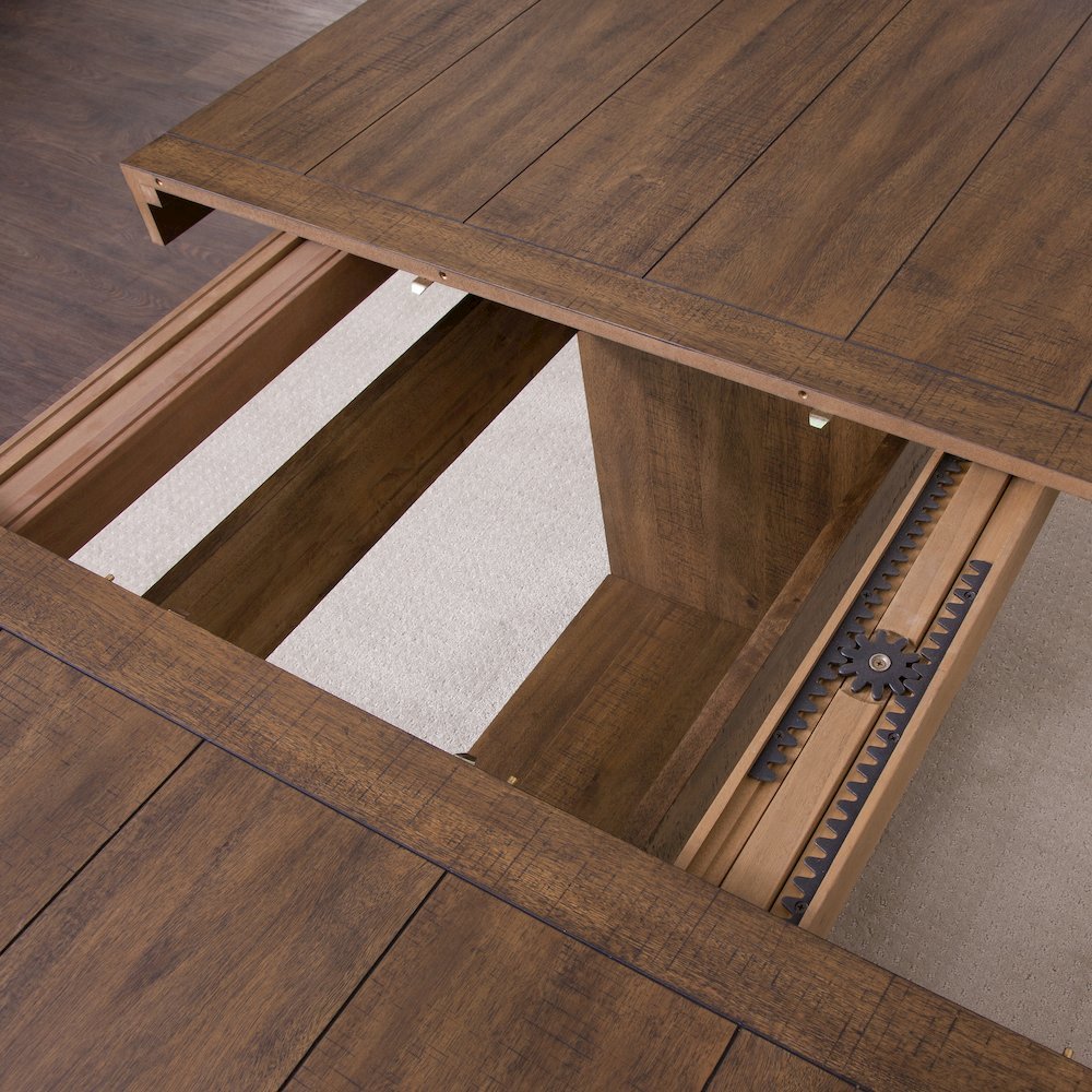 Expandable Dining Table, Faux Plank Top, 18-Inch Leaf, Acacia