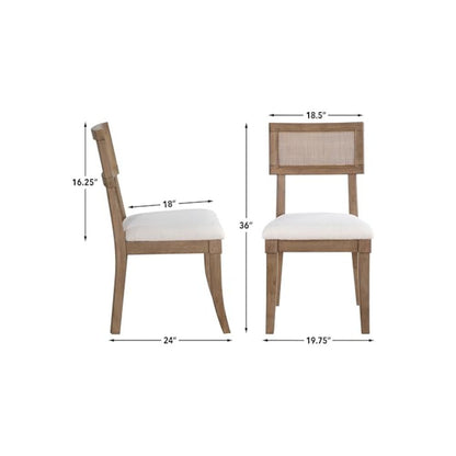 Cane Side Chairs, Upholstered Seat, Wood Trimmed Back, Set of 2
