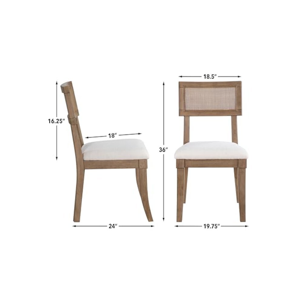 Cane Side Chairs, Upholstered Seat, Wood Trimmed Back, Set of 2