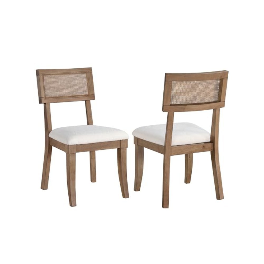 Cane Side Chairs, Upholstered Seat, Wood Trimmed Back, Set of 2