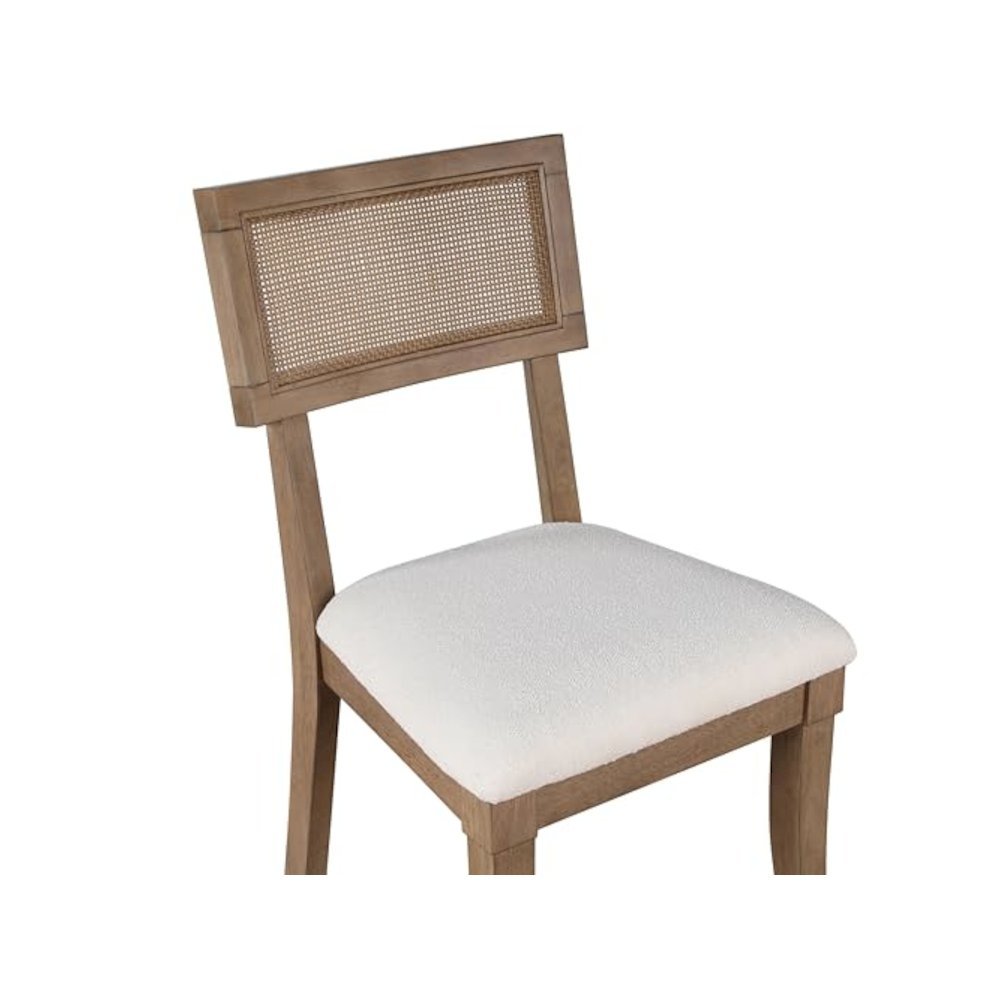 Cane Side Chairs, Upholstered Seat, Wood Trimmed Back, Set of 2