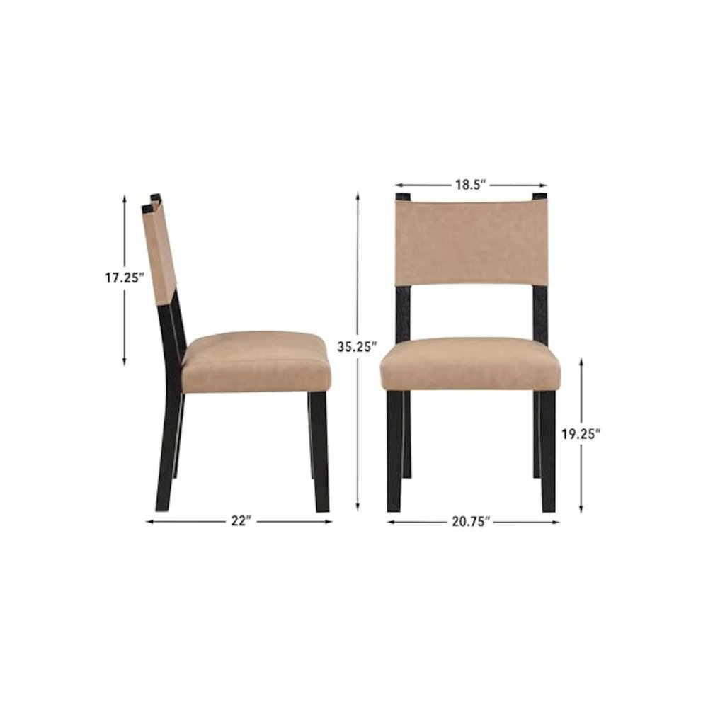Black Side Chair Set of 2, Faux Leather, Solid Wood Legs
