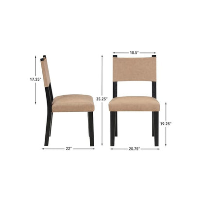 Black Side Chair Set of 2, Faux Leather, Solid Wood Legs