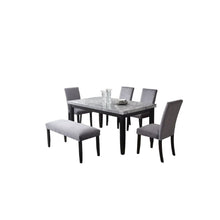 Sleek 6-Piece Dining Set with Gray Marble Table and Black/Gray Finish