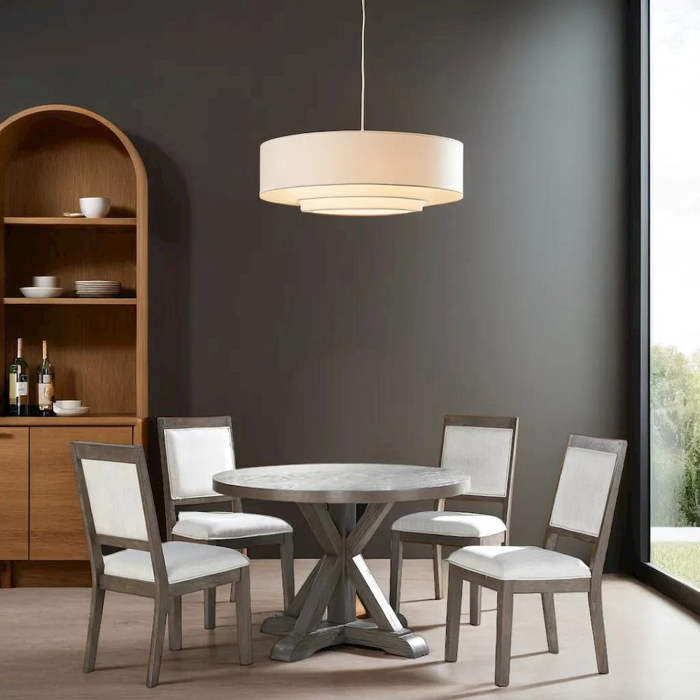 Refined 5-Piece Grey Washed Dining Set with Hardwood and Upholstered Seats