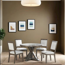 Refined 5-Piece Grey Washed Dining Set with Hardwood and Upholstered Seats