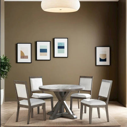 Refined 5-Piece Grey Washed Dining Set with Hardwood and Upholstered Seats