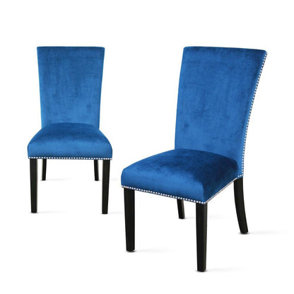 Blue Velvet Dining Chairs, Silver Nailheads, Set of 2