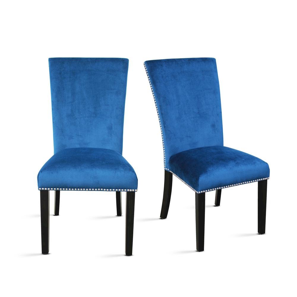 Blue Velvet Dining Chairs, Silver Nailheads, Set of 2