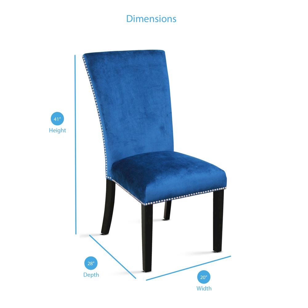 Blue Velvet Dining Chairs, Silver Nailheads, Set of 2