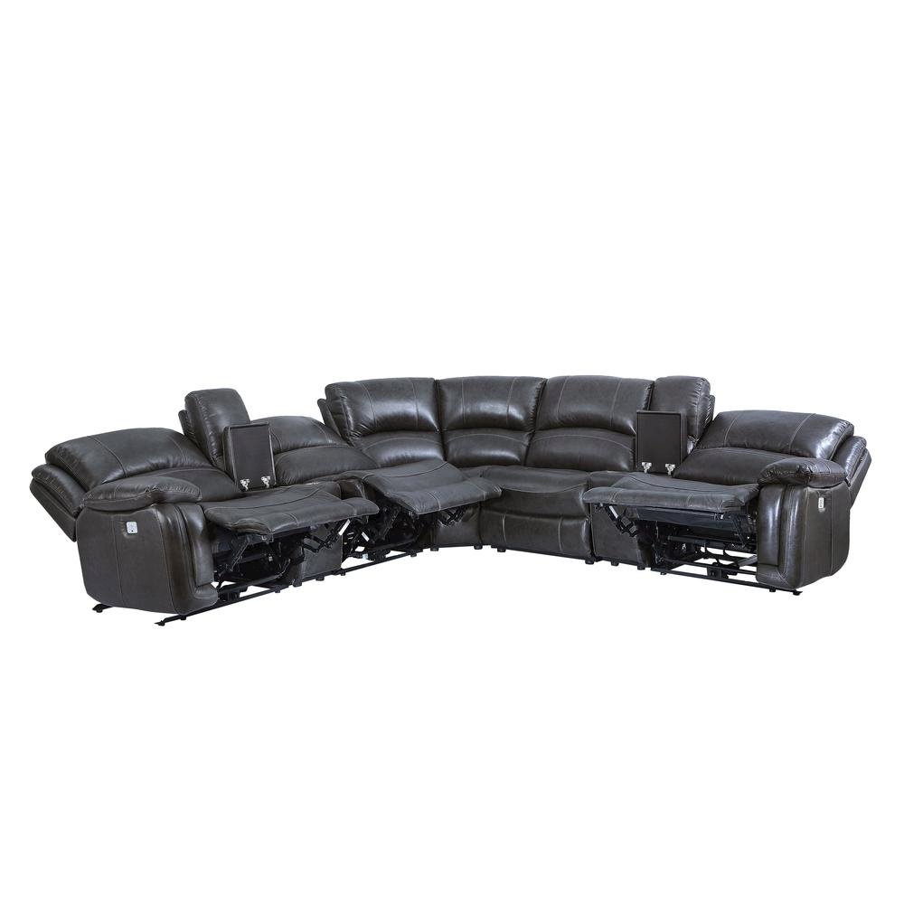 Charcoal Leather Sectional with Power Recline, USB Ports, and L Shaped Couch