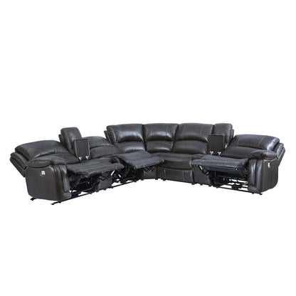 Charcoal Leather Sectional with Power Recline, USB Ports, and L Shaped Couch