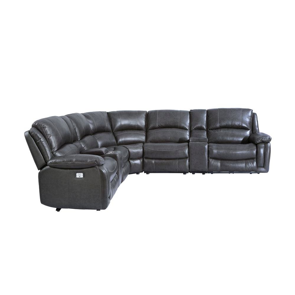 Charcoal Leather Sectional with Power Recline, USB Ports, and L Shaped Couch