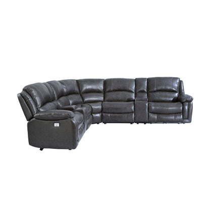 Charcoal Leather Sectional with Power Recline, USB Ports, and L Shaped Couch