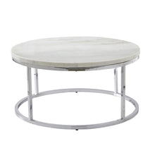 Round Cocktail Table, White Genuine Marble, Chrome Base, Contemporary Luxury