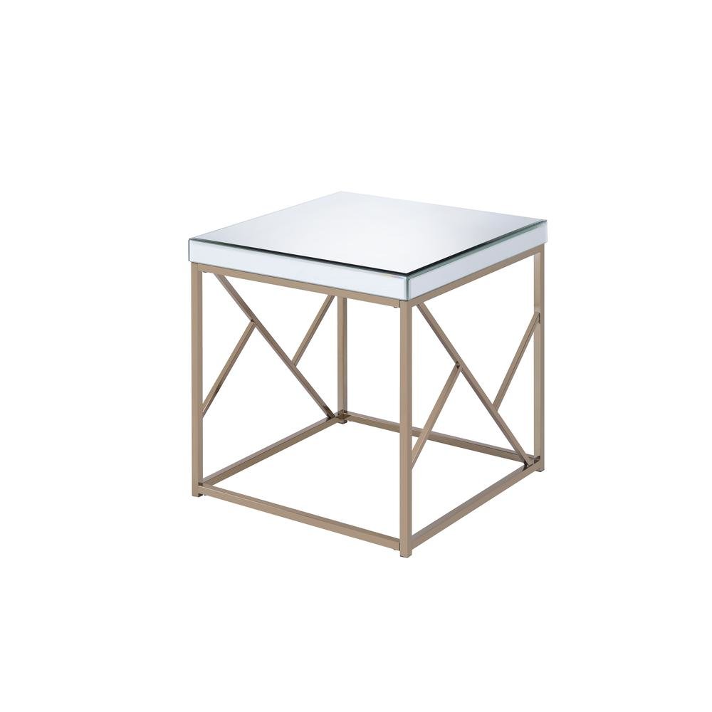 Mirrored End Table, Mosaic Metal, Copper Chrome Base, White