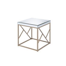 Mirrored End Table, Mosaic Metal, Copper Chrome Base, White