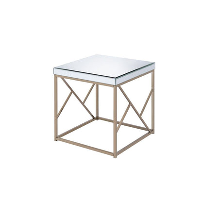 Mirrored End Table, Mosaic Metal, Copper Chrome Base, White