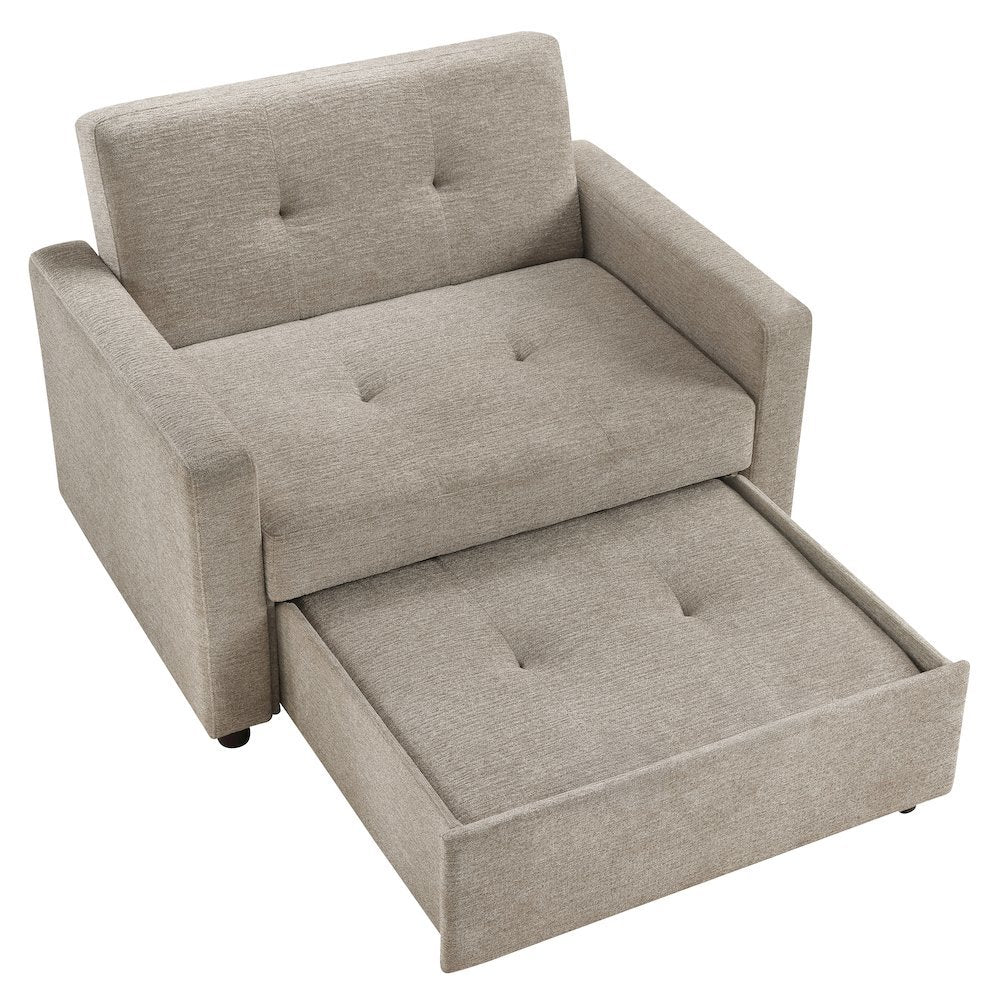 Twin Sleeper Chair, Pop-Up Chaise, High Resiliency Foam, Beige Fabric