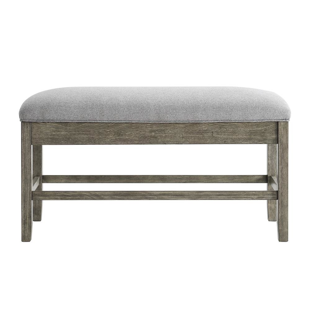 Storage Counter Bench, Thick Cushion, Gray Fabric, Refined Rustic Style