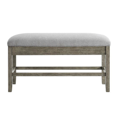 Storage Counter Bench, Thick Cushion, Gray Fabric, Refined Rustic Style