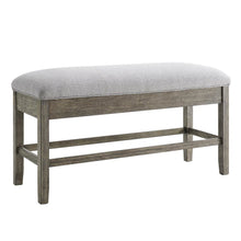 Storage Counter Bench, Thick Cushion, Gray Fabric, Refined Rustic Style