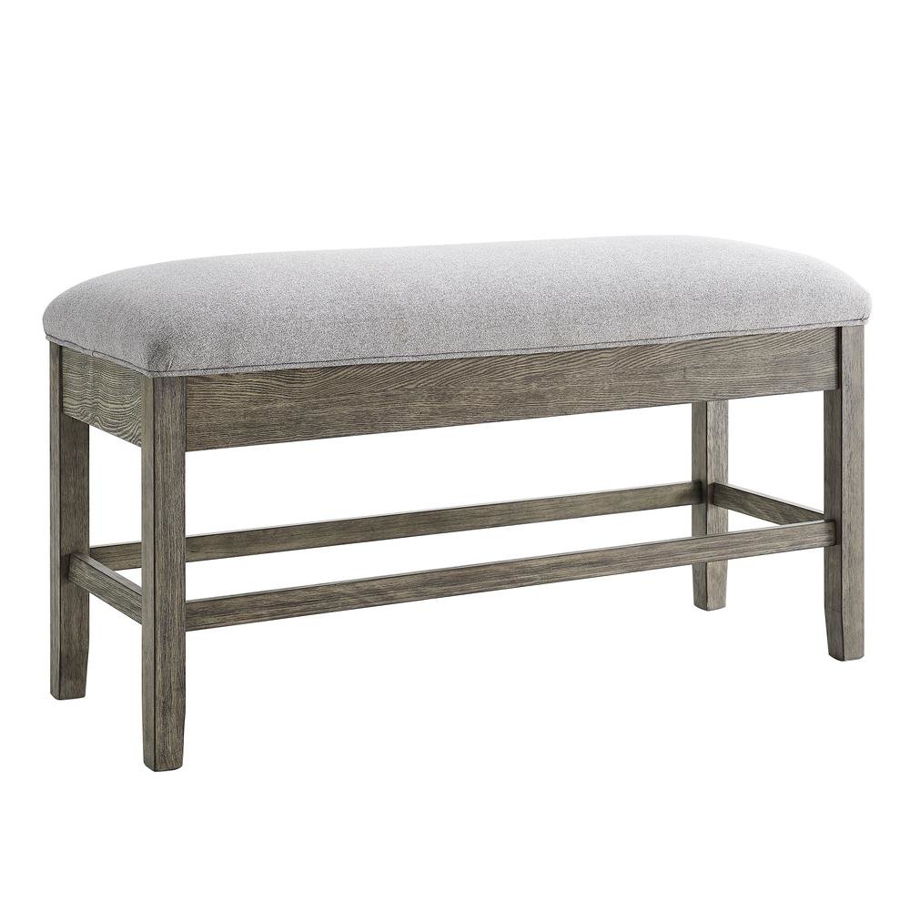 Storage Counter Bench, Thick Cushion, Gray Fabric, Refined Rustic Style